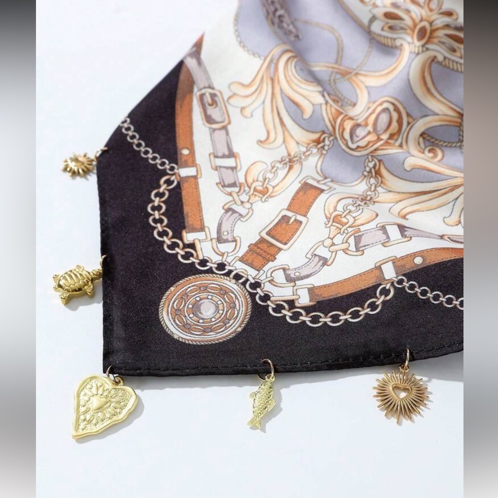 Gold Accented White Chain Scarf N1396 - Picture 2 of 5